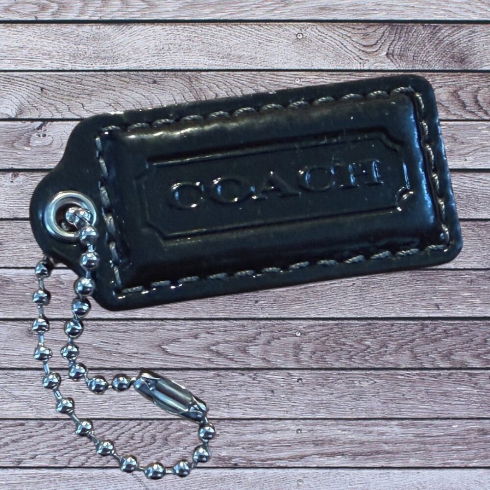 Coach Medium Patent Leather Tan Key Fob Key Chain Bag Charm